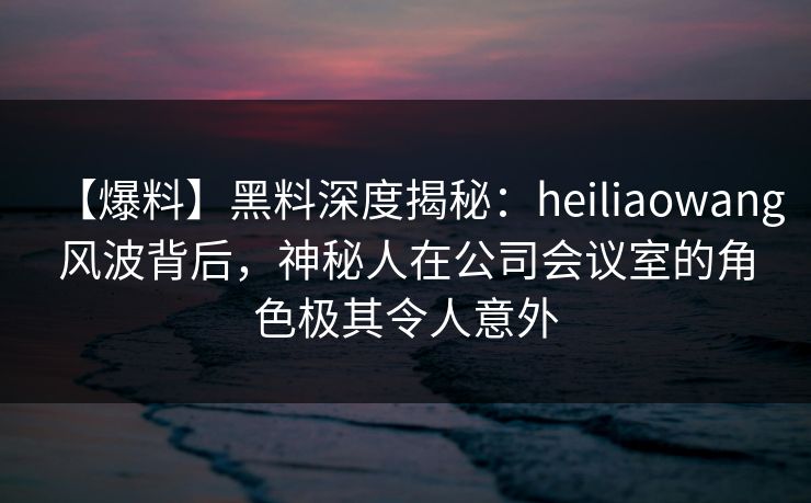 【爆料】黑料深度揭秘：heiliaowang风波背后，神秘人在公司会议室的角色极其令人意外